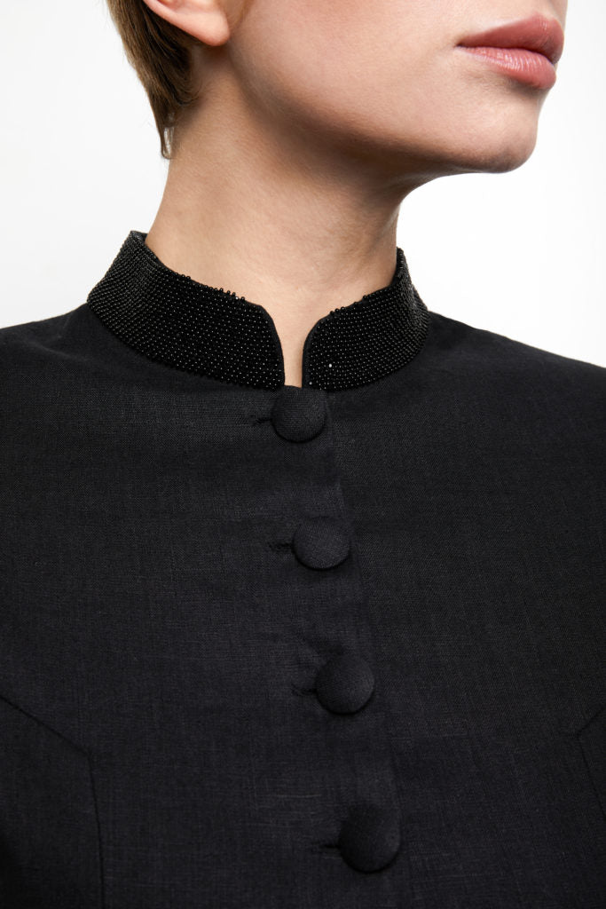 Anne Linen & Satin Jacket in black