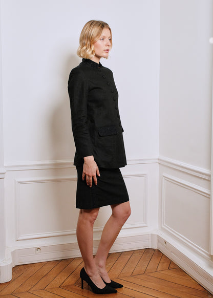 Anne Linen & Satin Jacket in black