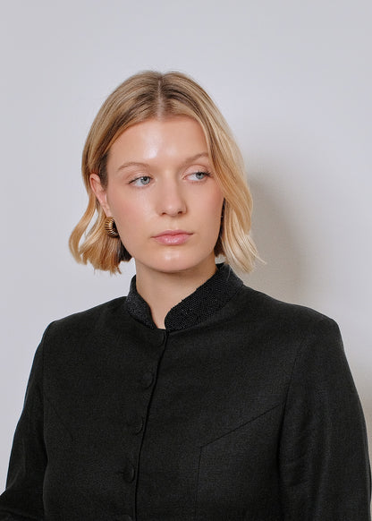 Anne Linen & Satin Jacket in black