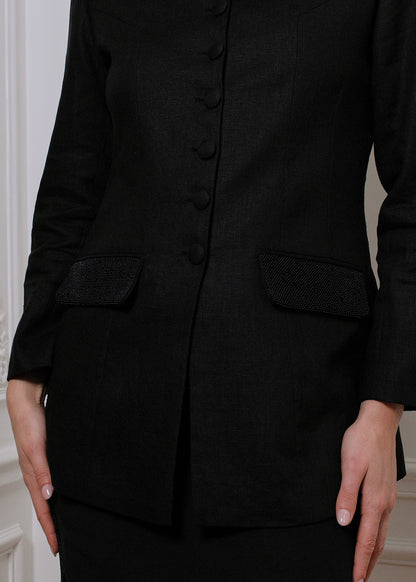 Anne Linen & Satin Jacket in black