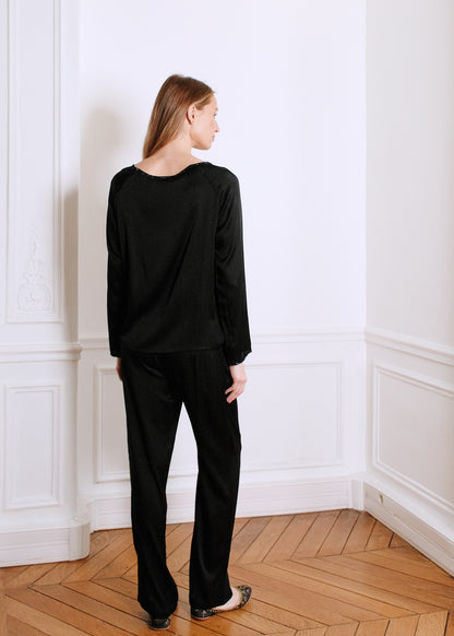 MARY SILK TOP WITH TROUSERS in black