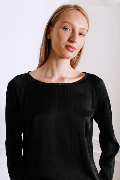MARY SILK TOP WITH TROUSERS in black