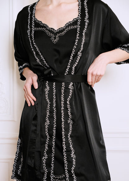 Liz Silk Night Robe in black