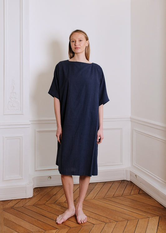 Kate Cotton Dress in Navy