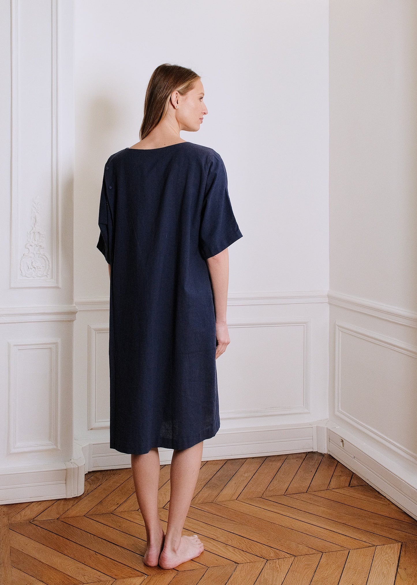 Kate Cotton Dress in Navy