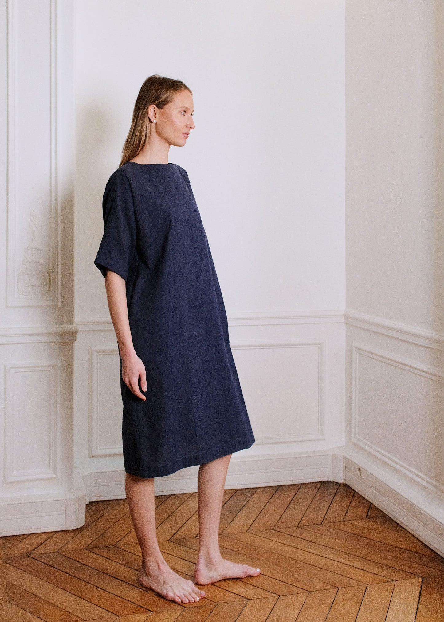 Kate Cotton Dress in Navy