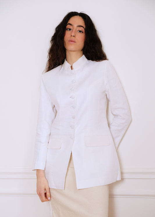Anne Linen & Satin Jacket in off-white