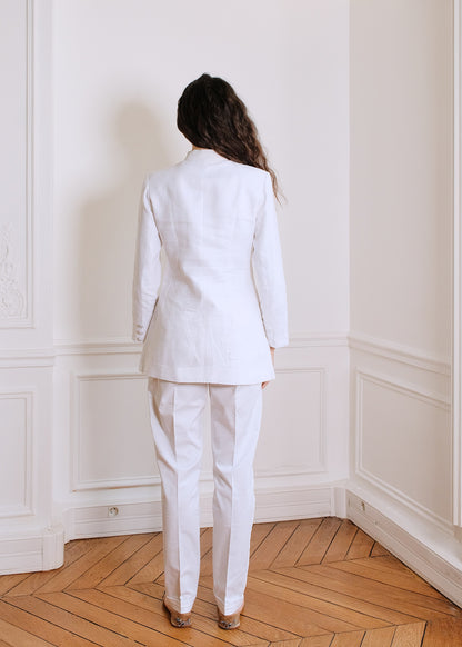Anne Linen & Satin Jacket in off-white